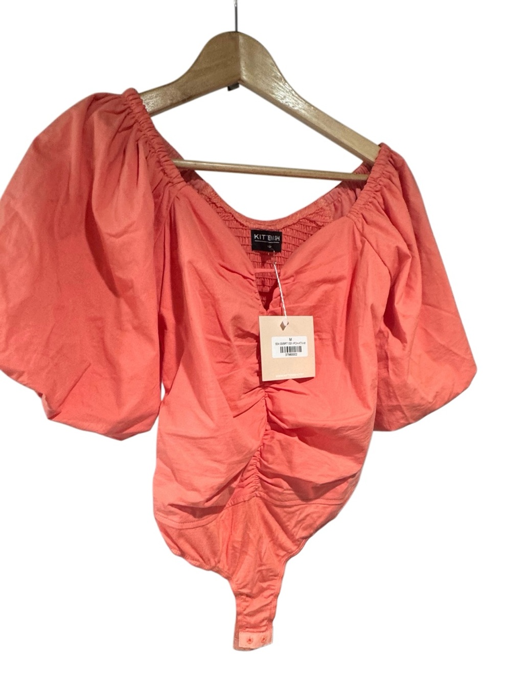 NWT Kittenish Coral Puffy Sleeve Body Suit Shirt